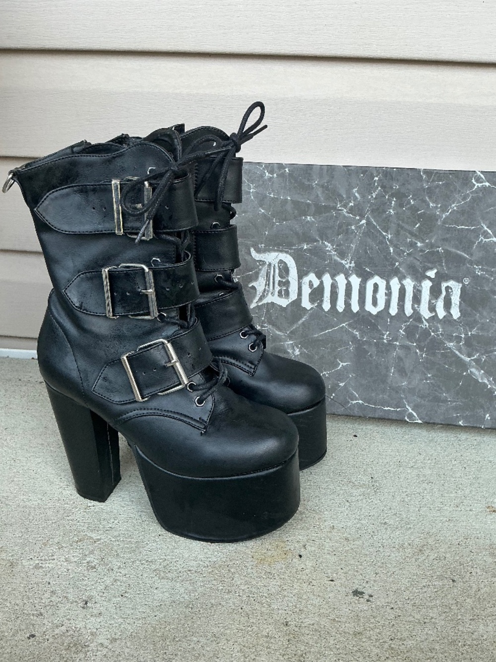 Demonia platform heeled boots